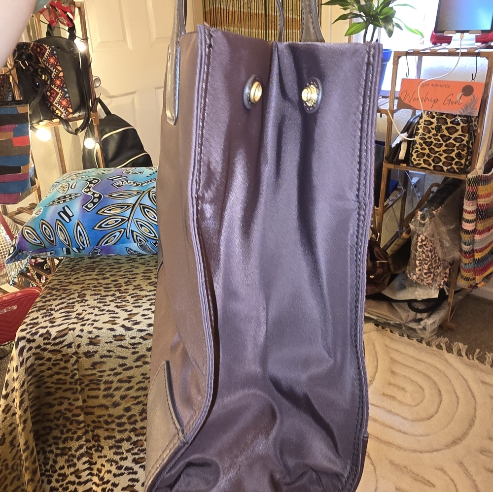Tory Burch Dark Brown Nylon and Leather Logo Tote - Picture 7 of 10